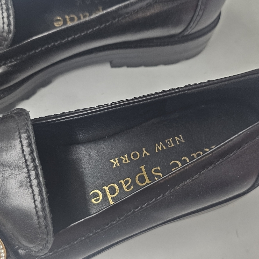 Kate Spade New York Posh Black Leather Lug Sole Loafer Size 8 - Picture 2 of 10